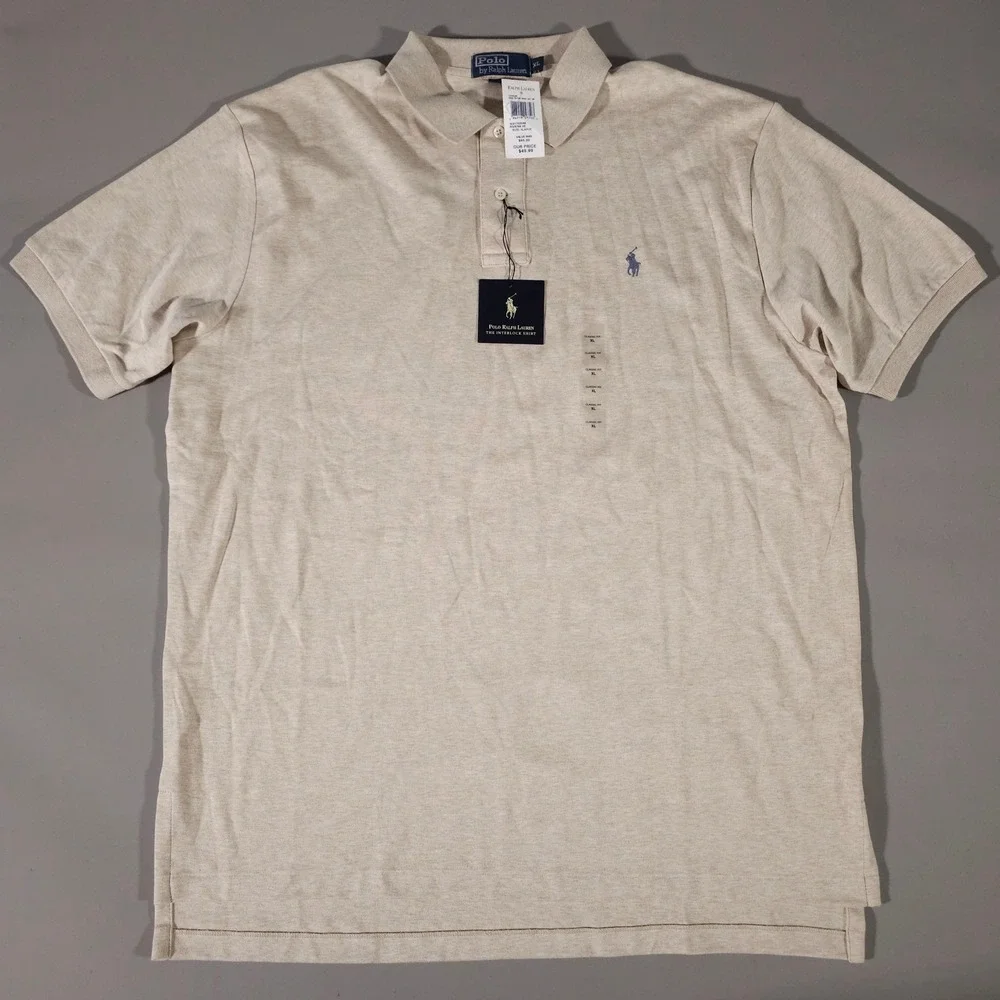 Polo Ralph Lauren Polo Shirt Mens XL Beige Riviera Heather Interlock Classic Fit